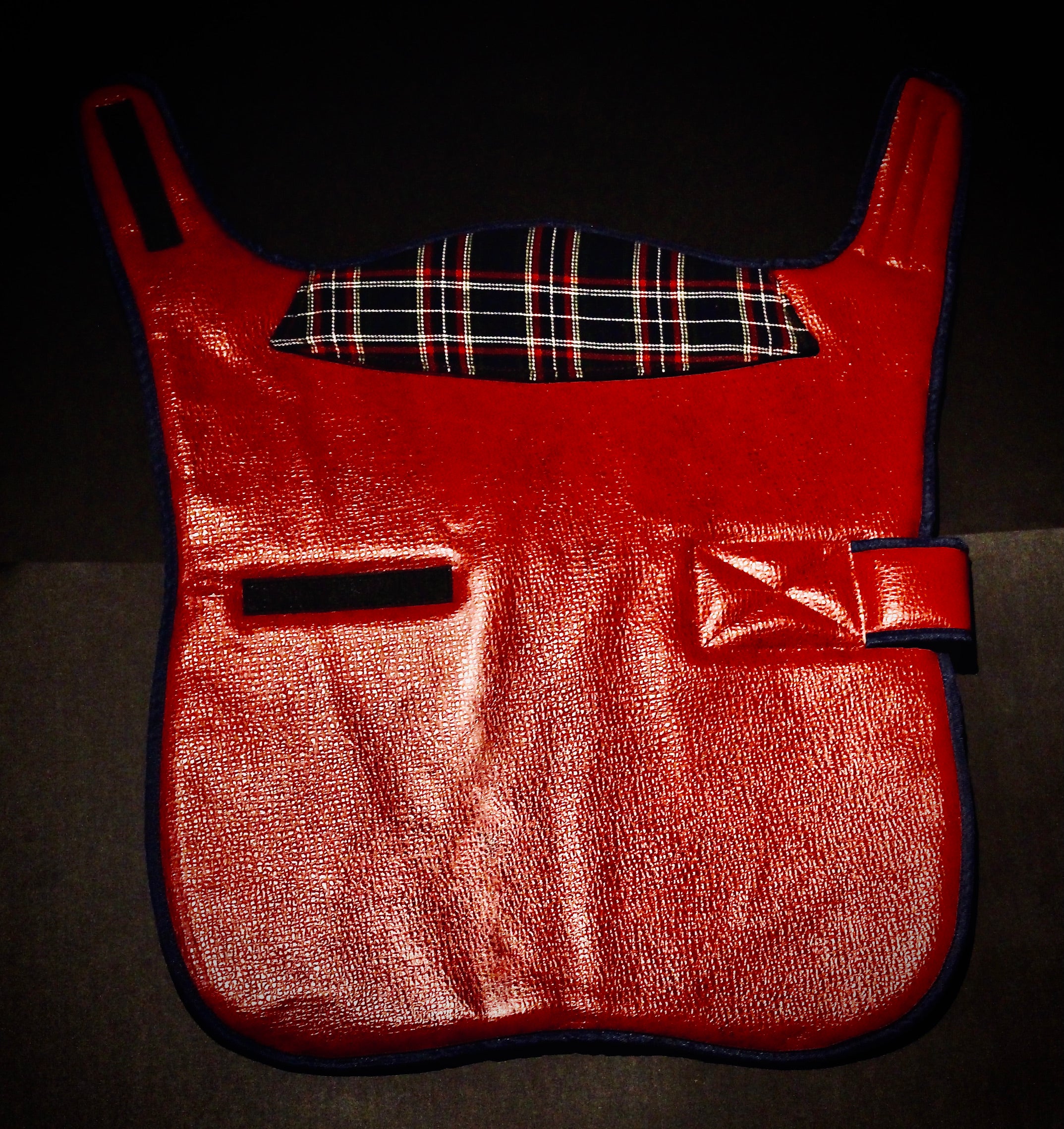 Pebbled/Distressed Red Leather over Tartan Jacket