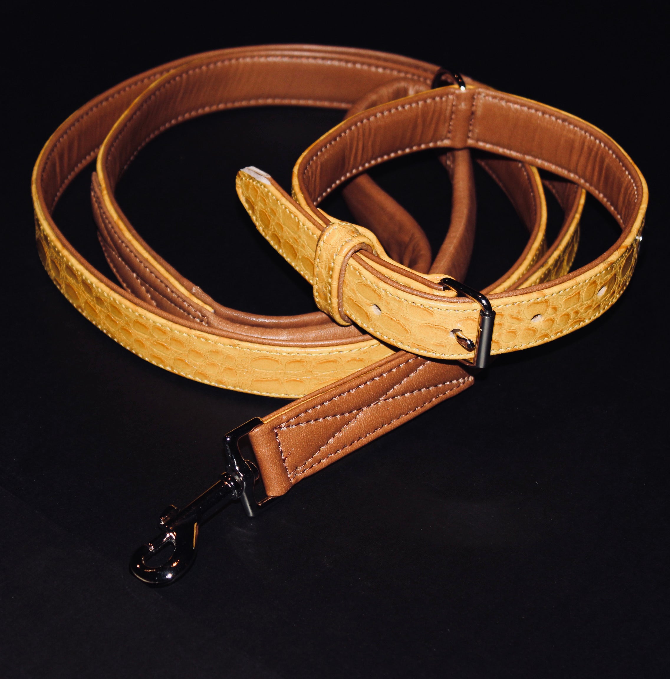 Yellow Mock Croc over Cognac Leash